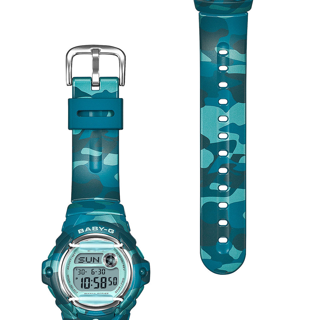 BABY-G カラーカモフラージュ ブルーグリーン BG-169CM-2JF レディース 電池式 デジタル 樹脂バンド フロントプロテクター