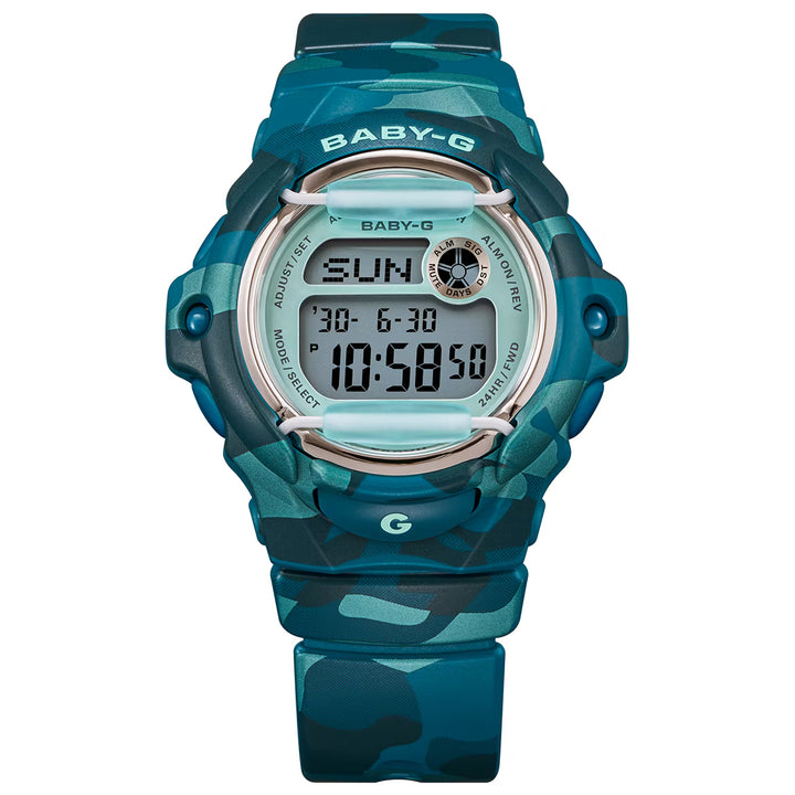 BABY-G カラーカモフラージュ ブルーグリーン BG-169CM-2JF レディース 電池式 デジタル 樹脂バンド フロントプロテクター