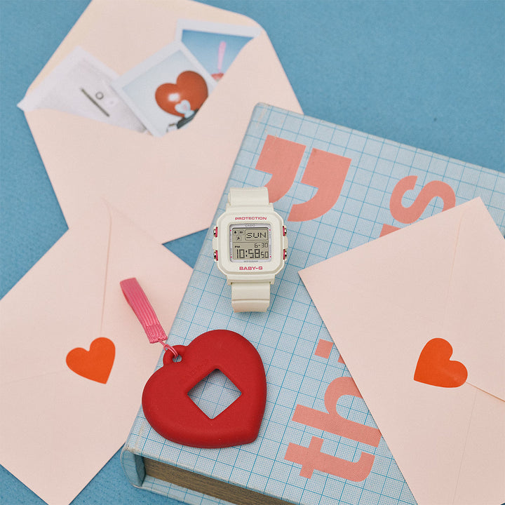 BABY-G BABY-G+PLUS ベイビージープラス ハートポップカラー BGD-10KH-7JR レディース 電池式 デジタル スクエア 樹脂バンド ホワイト 専用ホルダーつき