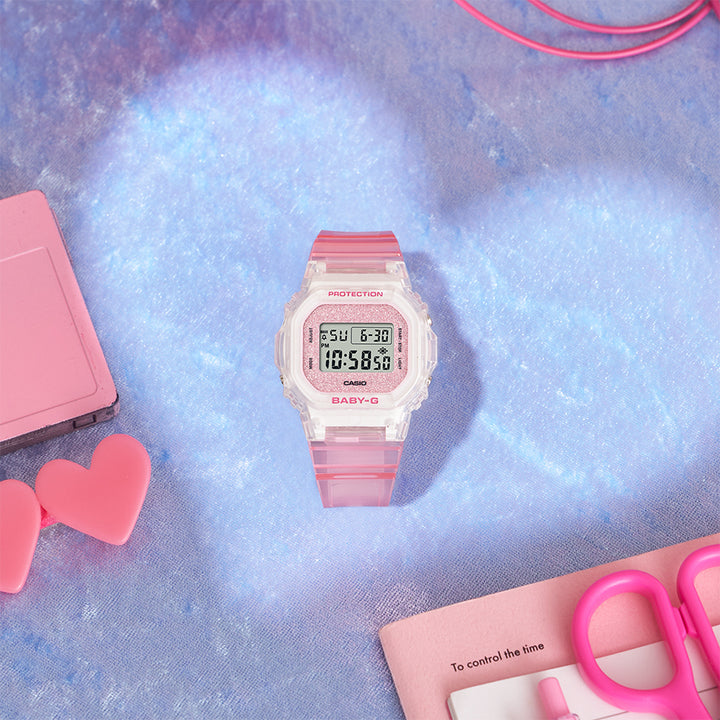 BABY-G グリッターカラーズ BGD-565GC-4JF レディース 電池式 デジタル スクエア 樹脂バンド ピンクスケルトン 国内正規品 カシオ