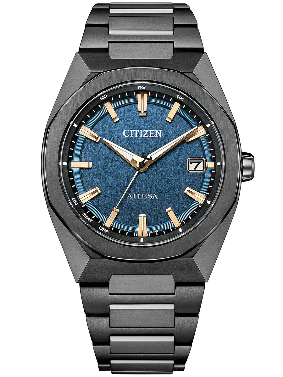 シチズン アテッサ ACT Line アクトライン ブラックチタンシリーズ 3針 コンパクト CB3045-61L メンズ ソーラー 電波 スーパーチタニウム ネイビーダイヤル