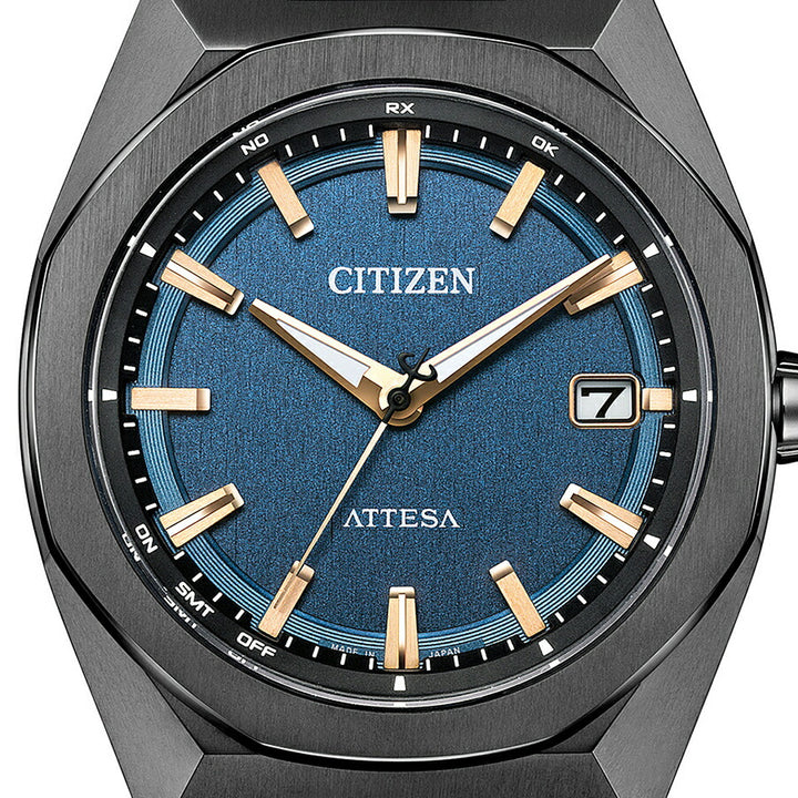 シチズン アテッサ ACT Line アクトライン ブラックチタンシリーズ 3針 コンパクト CB3045-61L メンズ ソーラー 電波 スーパーチタニウム ネイビーダイヤル