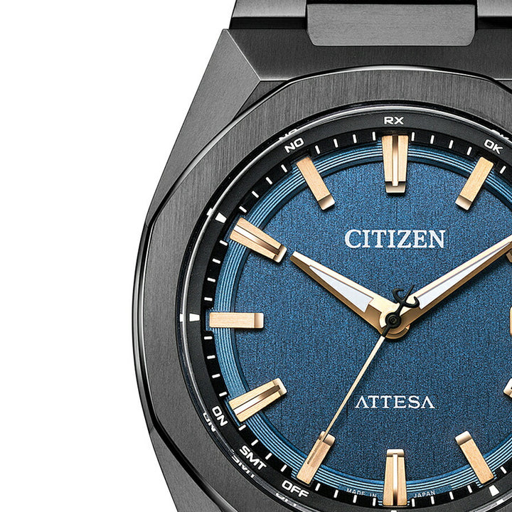 シチズン アテッサ ACT Line アクトライン ブラックチタンシリーズ 3針 コンパクト CB3045-61L メンズ ソーラー 電波 スーパーチタニウム ネイビーダイヤル