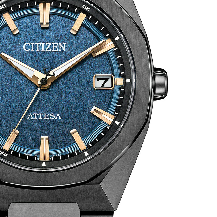 シチズン アテッサ ACT Line アクトライン ブラックチタンシリーズ 3針 コンパクト CB3045-61L メンズ ソーラー 電波 スーパーチタニウム ネイビーダイヤル