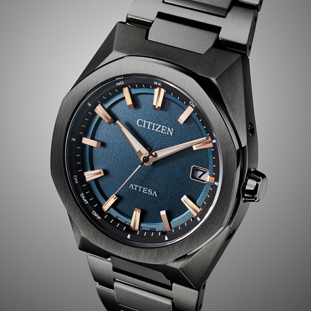 シチズン アテッサ ACT Line アクトライン ブラックチタンシリーズ 3針 コンパクト CB3045-61L メンズ ソーラー 電波 スーパーチタニウム ネイビーダイヤル
