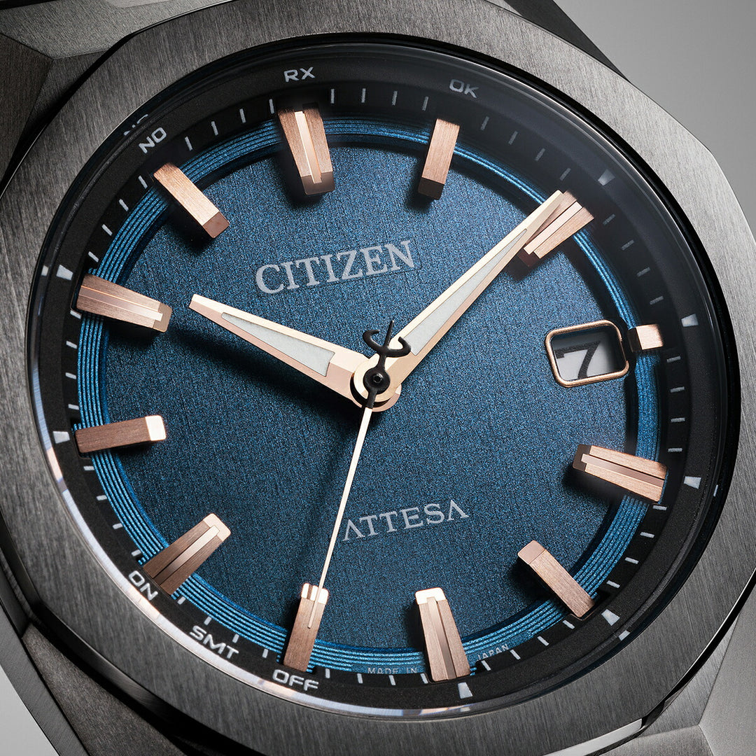 シチズン アテッサ ACT Line アクトライン ブラックチタンシリーズ 3針 コンパクト CB3045-61L メンズ ソーラー 電波 スーパーチタニウム ネイビーダイヤル