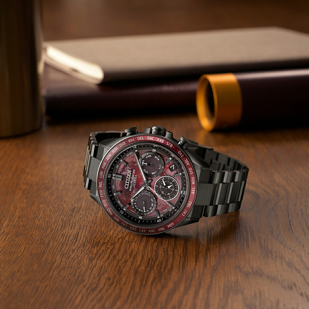 シチズン アテッサ ACT Line アクトライン Shades of Red 限定モデル ブラッドムーン 皆既月食 CC4077-71Z メンズ ソーラー GPS衛星電波受信 クロノグラフ