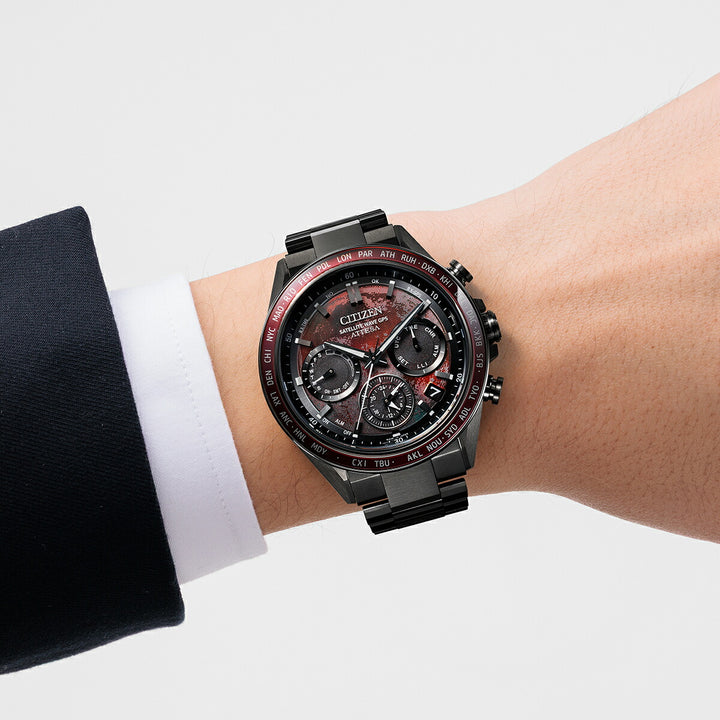 シチズン アテッサ ACT Line アクトライン Shades of Red 限定モデル ブラッドムーン 皆既月食 CC4077-71Z メンズ ソーラー GPS衛星電波受信 クロノグラフ