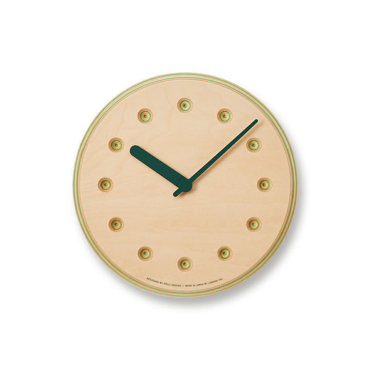 タカタレムノス 掛け時計 デザインオブジェクト ペーパーウッド クロック 22mm クオーツ 電池式 グリーン ドット DRILL DESIGN DRL19-07GN