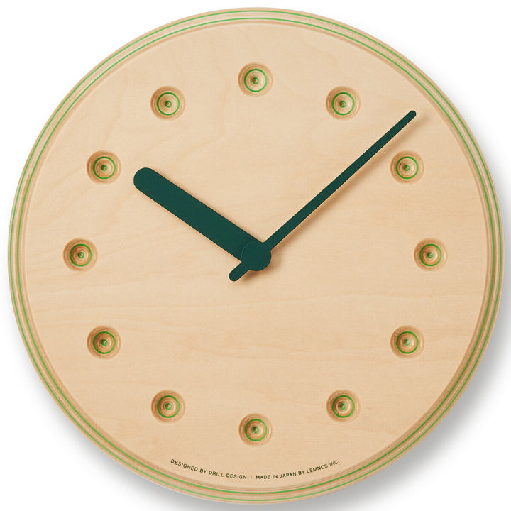 タカタレムノス 掛け時計 デザインオブジェクト ペーパーウッド クロック 22mm クオーツ 電池式 グリーン ドット DRILL DESIGN DRL19-07GN