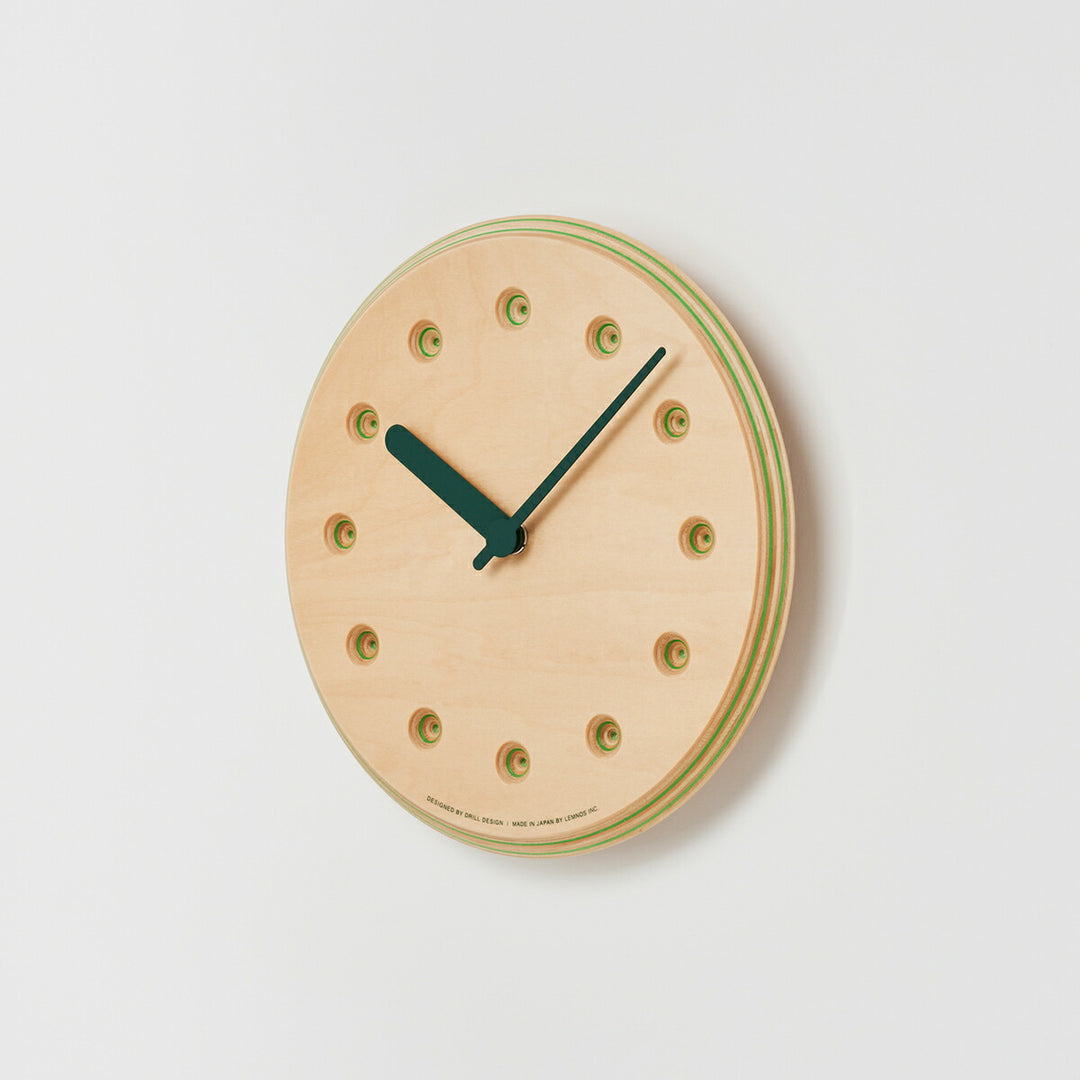 タカタレムノス 掛け時計 デザインオブジェクト ペーパーウッド クロック 22mm クオーツ 電池式 グリーン ドット DRILL DESIGN DRL19-07GN