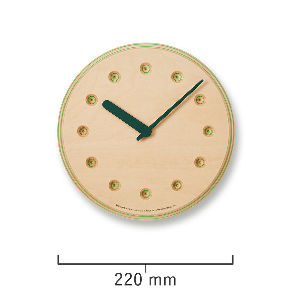 タカタレムノス 掛け時計 デザインオブジェクト ペーパーウッド クロック 22mm クオーツ 電池式 グリーン ドット DRILL DESIGN DRL19-07GN