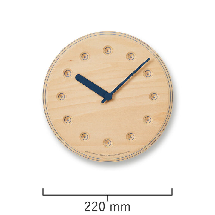 タカタレムノス 掛け時計 デザインオブジェクト ペーパーウッド クロック 22mm クオーツ 電池式 ネイビー ドット DRILL DESIGN DRL19-07NV