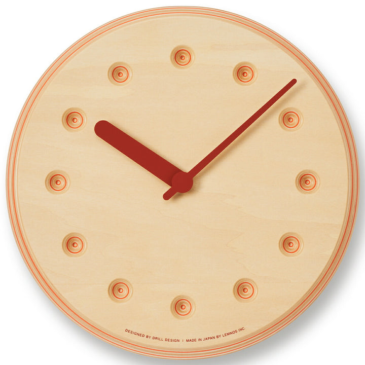 タカタレムノス 掛け時計 デザインオブジェクト ペーパーウッド クロック 22mm クオーツ 電池式 オレンジ ドット DRILL DESIGN DRL19-07OR