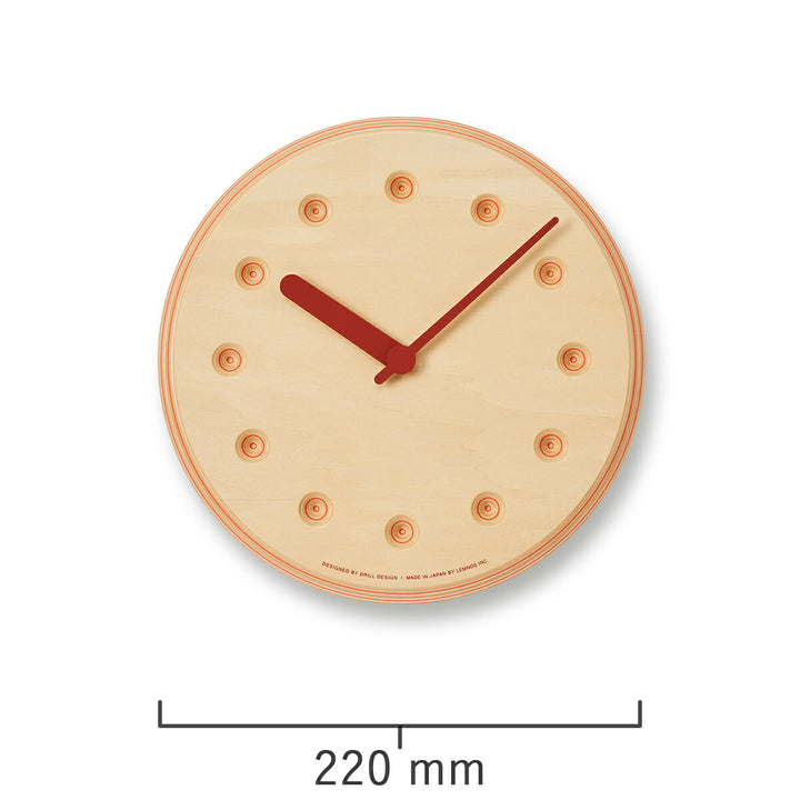 タカタレムノス 掛け時計 デザインオブジェクト ペーパーウッド クロック 22mm クオーツ 電池式 オレンジ ドット DRILL DESIGN DRL19-07OR