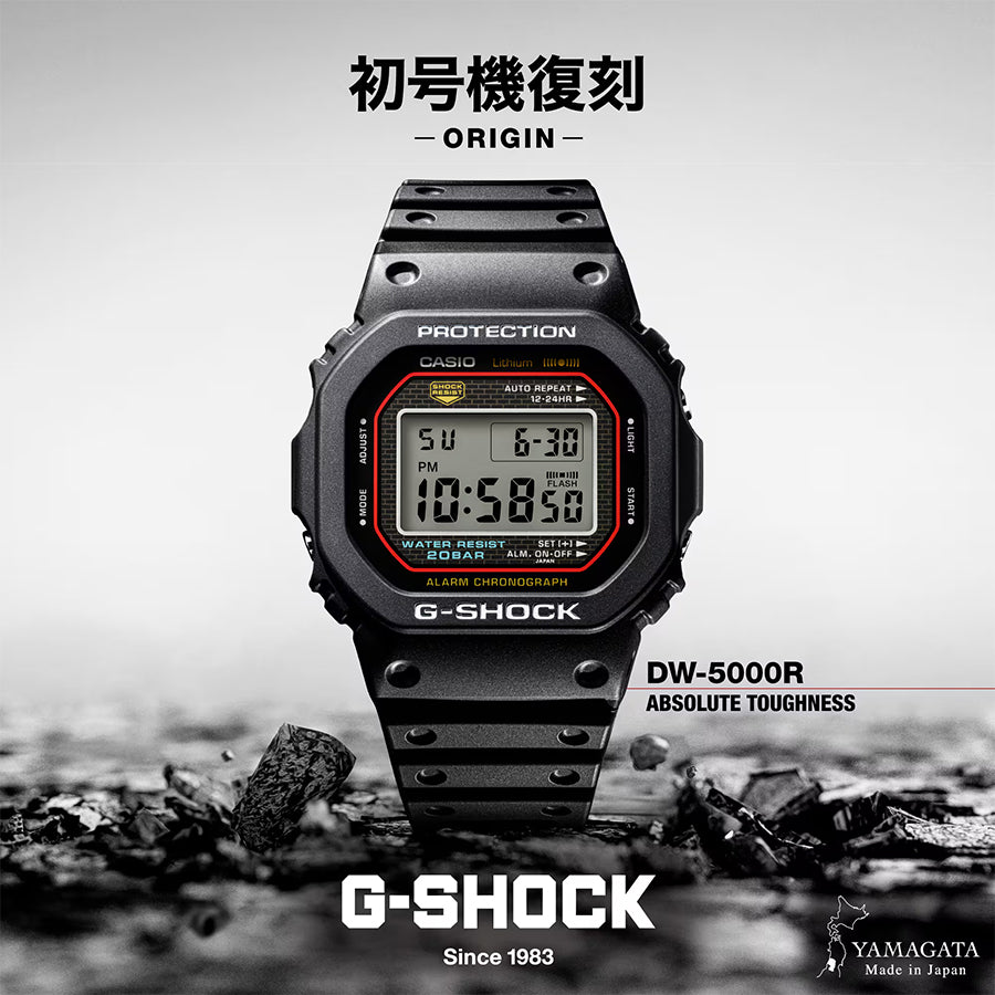G-SHOCK 初代 復刻モデル DW-5000R-1AJF メンズ 電池式 デジタル スクエア 樹脂バンド 日本製 国内正規品 カシオ