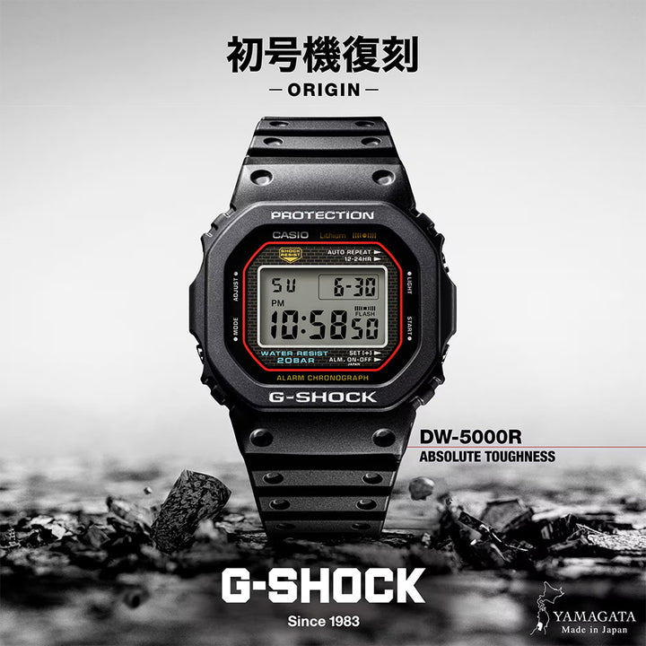 G-SHOCK 初代 復刻モデル DW-5000R-1AJF メンズ 電池式 デジタル スクエア 樹脂バンド 日本製 国内正規品 カシオ
