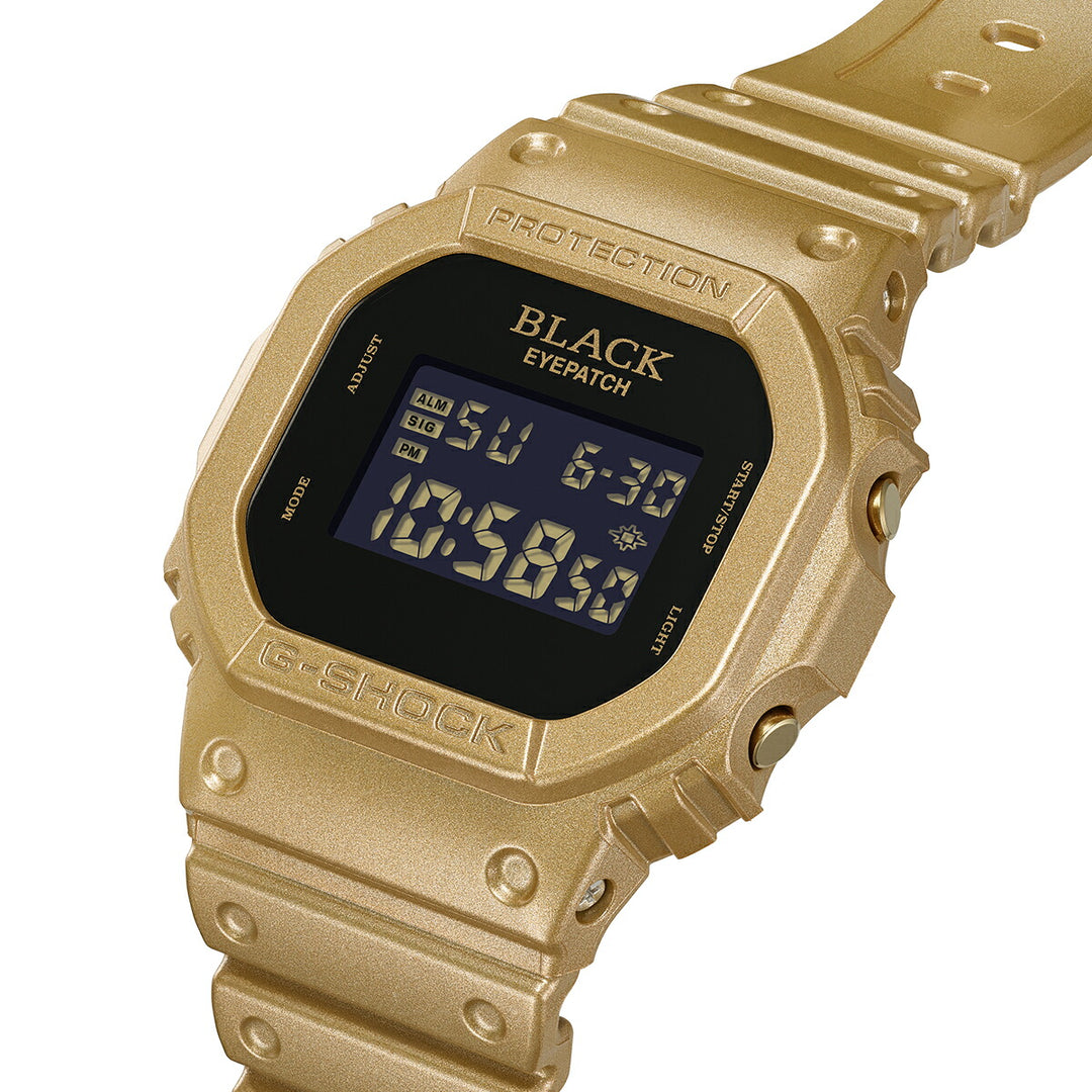 G-SHOCK BlackEyePatch コラボレーションモデル ゴールド DW-5600BEP-9JR メンズ 電池式 デジタル スクエア 樹脂バンド 反転液晶