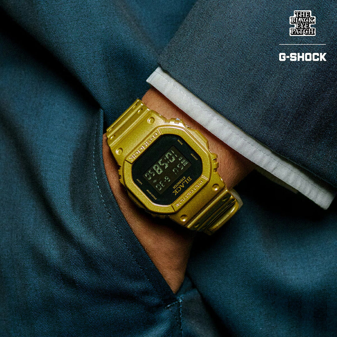 G-SHOCK BlackEyePatch コラボレーションモデル ゴールド DW-5600BEP-9JR メンズ 電池式 デジタル スクエア 樹脂バンド 反転液晶