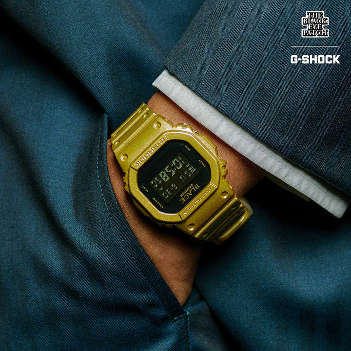 G-SHOCK BlackEyePatch コラボレーションモデル ゴールド DW-5600BEP-9JR メンズ 電池式 デジタル スクエア 樹脂バンド 反転液晶