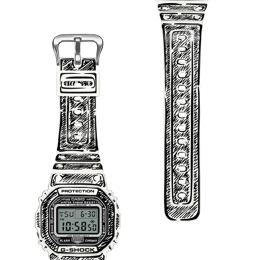 G-SHOCK Joshua Vides コラボレーションモデル ホワイト DW-5600JV-7JR メンズ 電池式 デジタル スクエア 樹脂バンド