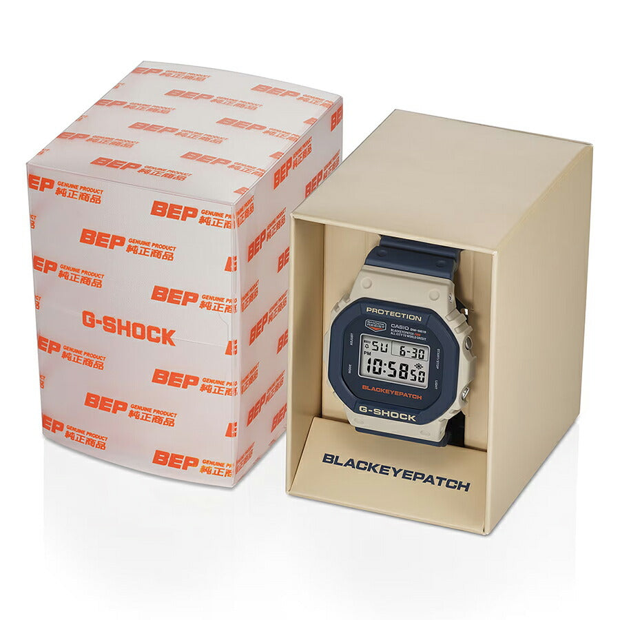 G-SHOCK BlackEyePatch コラボレーションモデル DW-5610BEP-2JR メンズ 腕時計 電池式 デジタル スクエア ネイビー ベージュ 国内正規品 カシオ