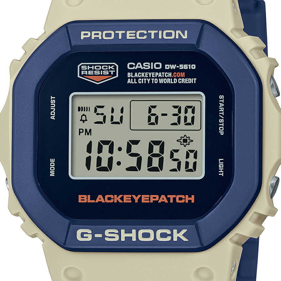G-SHOCK BlackEyePatch コラボレーションモデル DW-5610BEP-2JR メンズ 腕時計 電池式 デジタル スクエア ネイビー ベージュ 国内正規品 カシオ