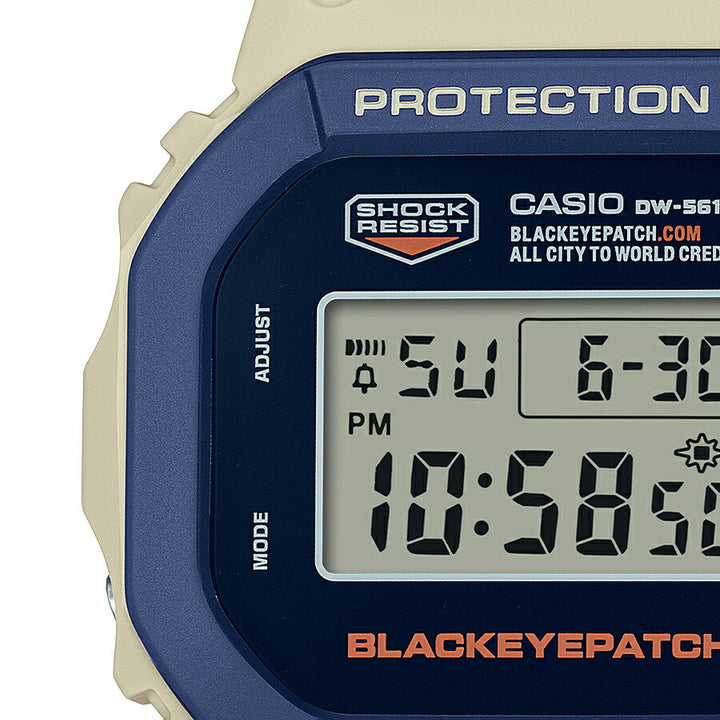 G-SHOCK BlackEyePatch コラボレーションモデル DW-5610BEP-2JR メンズ 腕時計 電池式 デジタル スクエア ネイビー ベージュ 国内正規品 カシオ