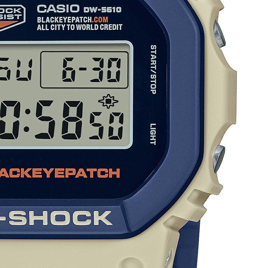 G-SHOCK BlackEyePatch コラボレーションモデル DW-5610BEP-2JR メンズ 腕時計 電池式 デジタル スクエア ネイビー ベージュ 国内正規品 カシオ