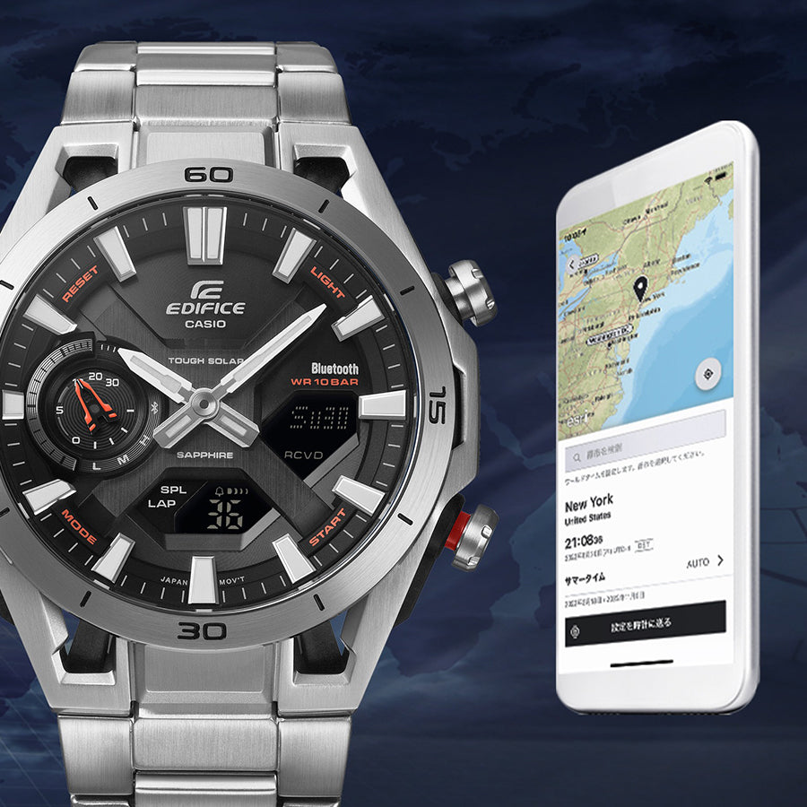 カシオ エディフィス ソスペンシオーネ レーシングマシンデザイン ECB-2300YD-1AJF メンズ ソーラー Bluetooth アナデジ シルバー