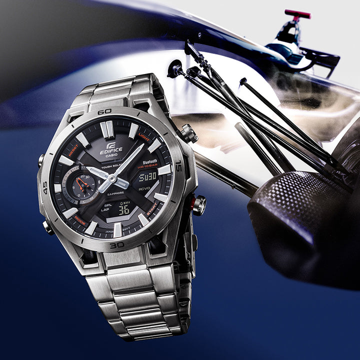 カシオ エディフィス ソスペンシオーネ レーシングマシンデザイン ECB-2300YD-1AJF メンズ ソーラー Bluetooth アナデジ シルバー