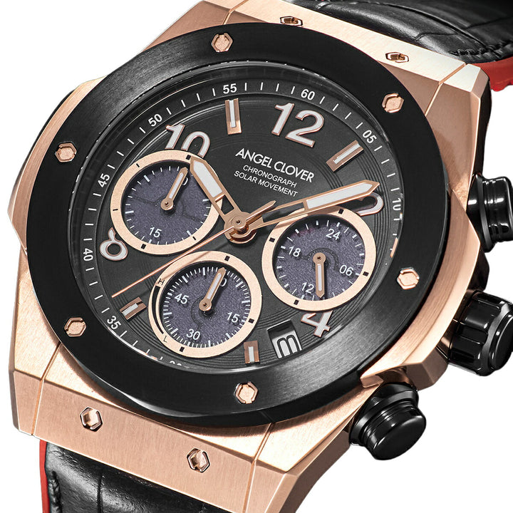 エンジェルクローバー エクスベンチャー ソーラー EVS45PBK-BKS メンズ クロノグラフ 革ベルト ブラック