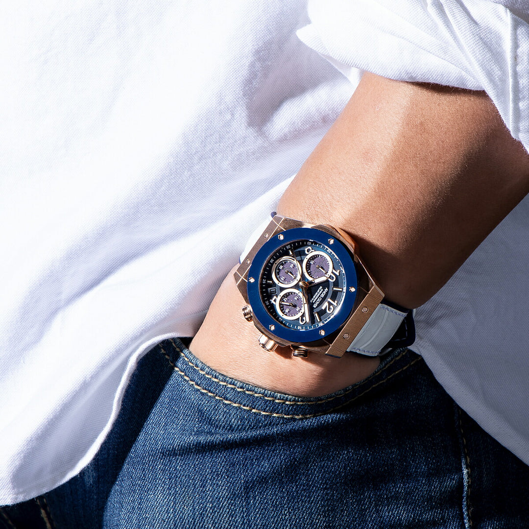 エンジェルクローバー エクスベンチャー ソーラー セラミック ブルー EVS45PBU-WH メンズ クロノグラフ 革ベルト