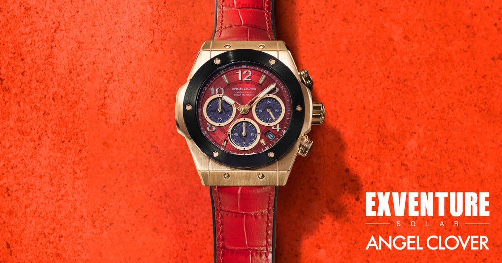 エンジェルクローバー エクスベンチャー ソーラー EVS45PRE-RE メンズ クロノグラフ 革ベルト レッド