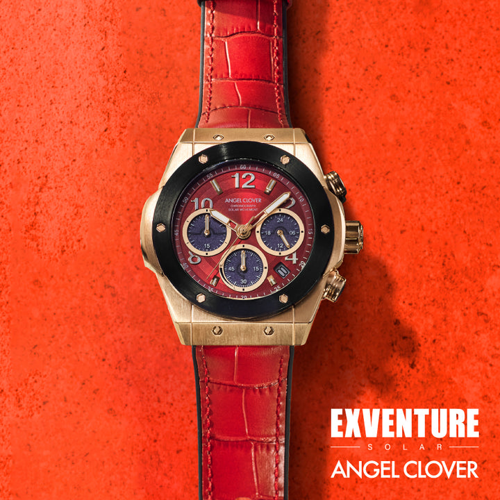 エンジェルクローバー エクスベンチャー ソーラー EVS45PRE-RE メンズ クロノグラフ 革ベルト レッド