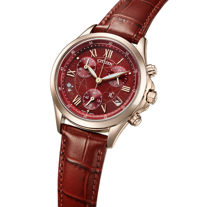シチズン xC ベーシックコレクション 限定モデル ダークレッド FB1405-15W レディース ソーラー クロノグラフ ダイヤ入りダイヤル 革ベルト