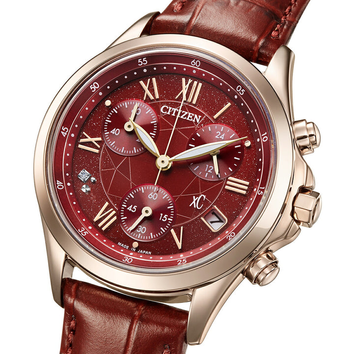 シチズン xC ベーシックコレクション 限定モデル ダークレッド FB1405-15W レディース ソーラー クロノグラフ ダイヤ入りダイヤル 革ベルト