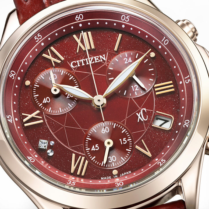 シチズン xC ベーシックコレクション 限定モデル ダークレッド FB1405-15W レディース ソーラー クロノグラフ ダイヤ入りダイヤル 革ベルト