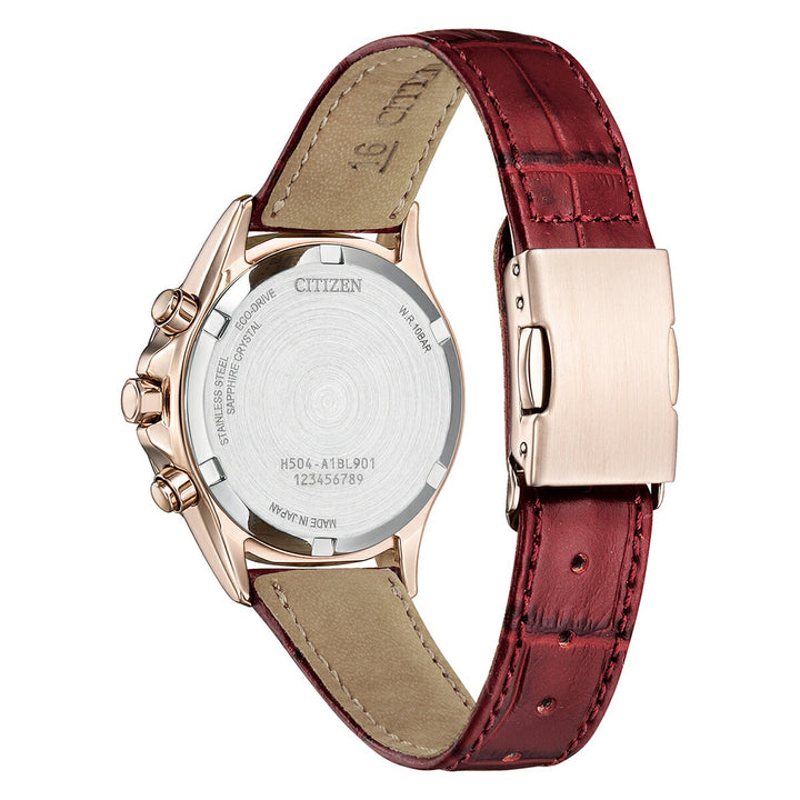 シチズン xC ベーシックコレクション 限定モデル ダークレッド FB1405-15W レディース ソーラー クロノグラフ ダイヤ入りダイヤル 革ベルト
