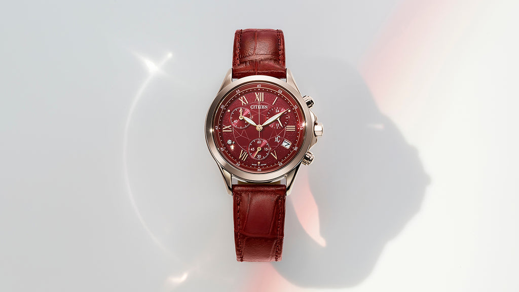 シチズン xC ベーシックコレクション 限定モデル ダークレッド FB1405-15W レディース ソーラー クロノグラフ ダイヤ入りダイヤル 革ベルト