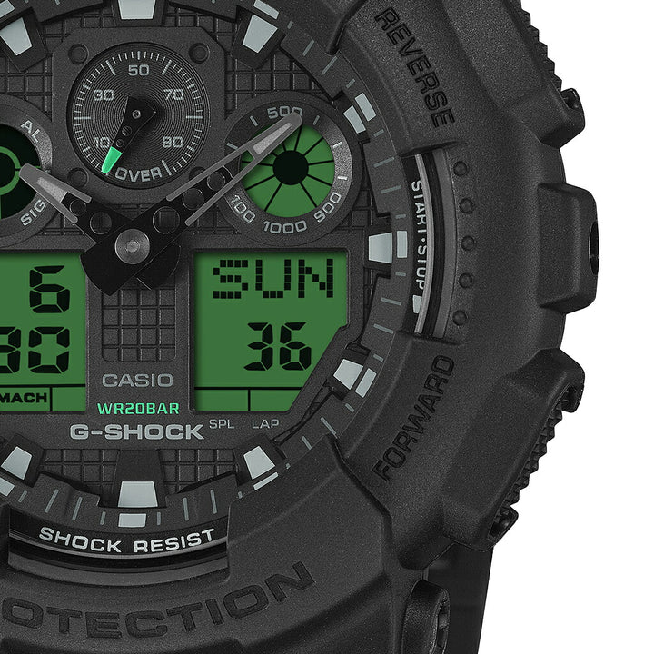 G-SHOCK ブラック&エレクトログリーン GA-100BEG-1AJF メンズ 電池式 ビッグケース アナデジ 樹脂バンド カラー液晶