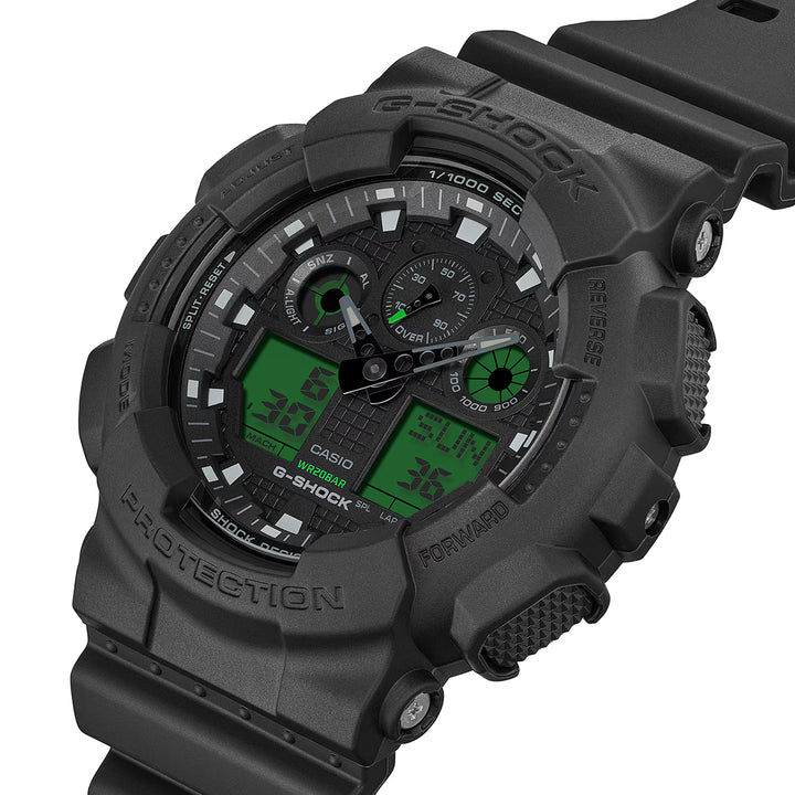 G-SHOCK ブラック&エレクトログリーン GA-100BEG-1AJF メンズ 電池式 ビッグケース アナデジ 樹脂バンド カラー液晶