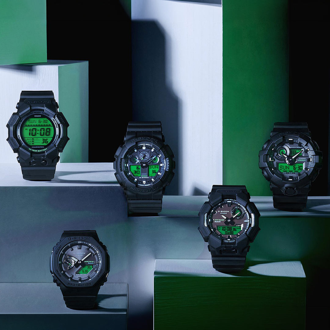 G-SHOCK ブラック&エレクトログリーン GA-100BEG-1AJF メンズ 電池式 ビッグケース アナデジ 樹脂バンド カラー液晶