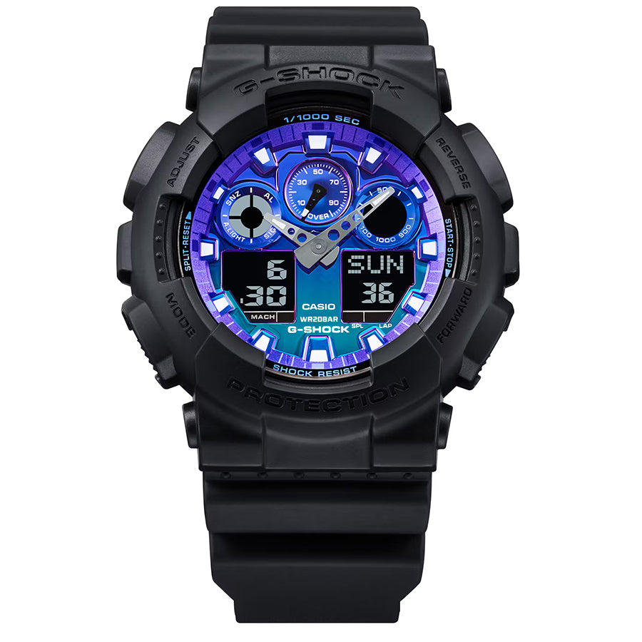 CASIO G-SHOCK GA-100FL アナデジ 【美品】保証残有 G-SHOCK フレイムインサイド フレイムブルー GA-100FL-1AJF メンズ