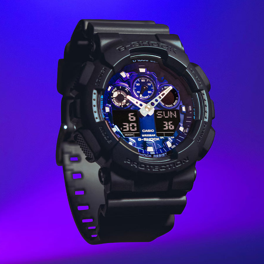 G-SHOCK フレイムインサイド フレイムブルー GA-100FL-1AJF メンズ 腕時計 電池式 ビッグケース アナデジ 樹脂バンド 反転液晶 国内正規品 カシオ