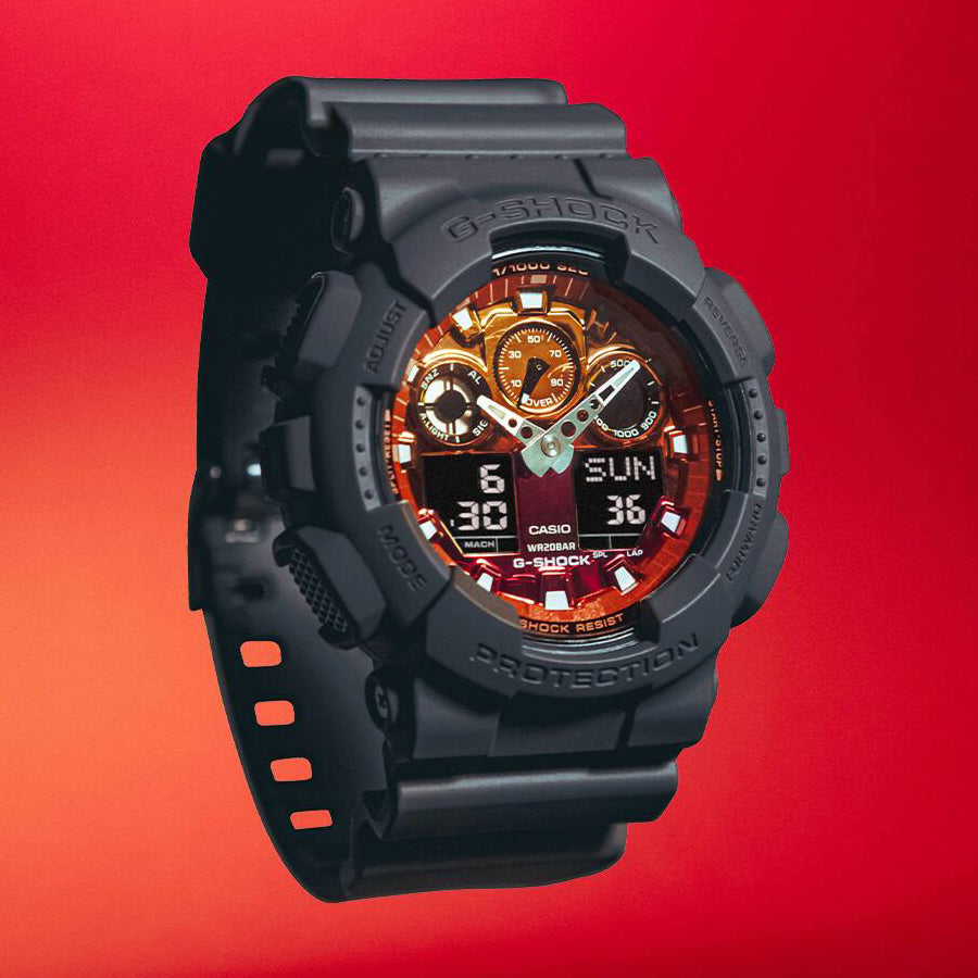 G-SHOCK フレイムインサイド フレイムオレンジ GA-100FL-8AJF メンズ 腕時計 電池式 ビッグケース アナデジ 樹脂バンド 反転液晶 国内正規品 カシオ