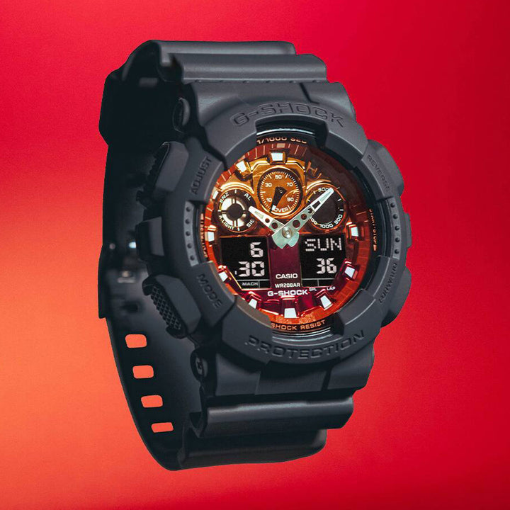 G-SHOCK フレイムインサイド フレイムオレンジ GA-100FL-8AJF メンズ 腕時計 電池式 ビッグケース アナデジ 樹脂バンド 反転液晶 国内正規品 カシオ