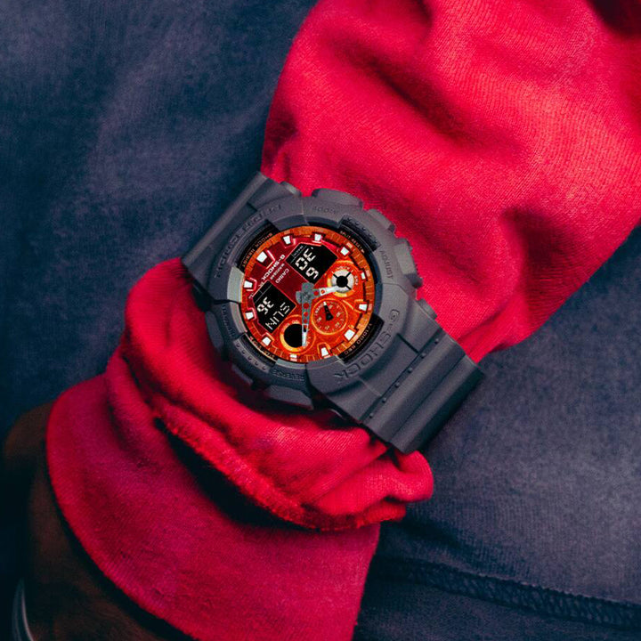 G-SHOCK フレイムインサイド フレイムオレンジ GA-100FL-8AJF メンズ 腕時計 電池式 ビッグケース アナデジ 樹脂バンド 反転液晶 国内正規品 カシオ
