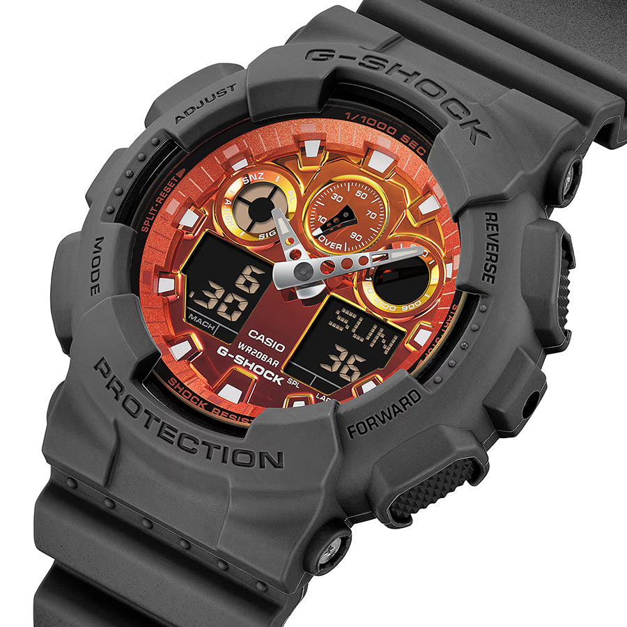 G-SHOCK フレイムインサイド フレイムオレンジ GA-100FL-8AJF メンズ 腕時計 電池式 ビッグケース アナデジ 樹脂バンド 反転液晶 国内正規品 カシオ