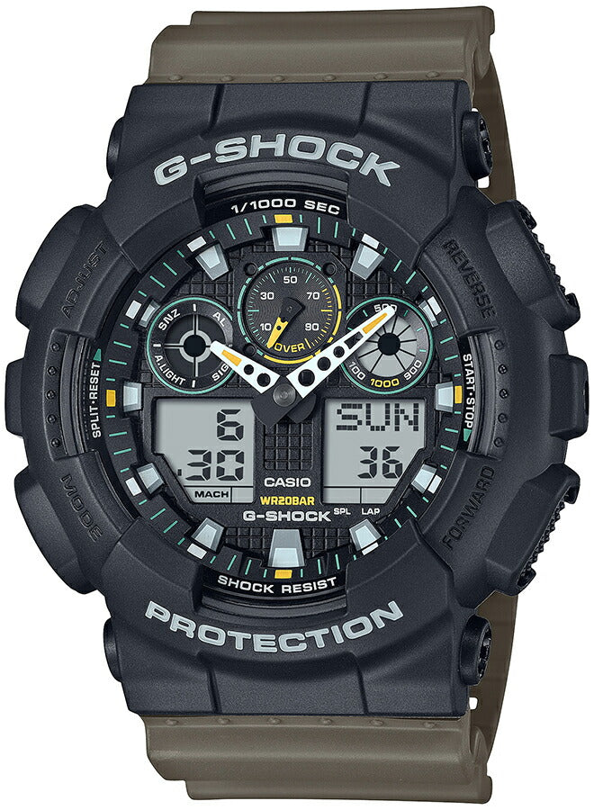 G-SHOCK Two tone utility colors GA-100TU-1A3JF メンズ 腕時計 電池式 ビッグケース アナデジ 樹脂バンド ブラック オリーブグリーン 国内正規品 カシオ